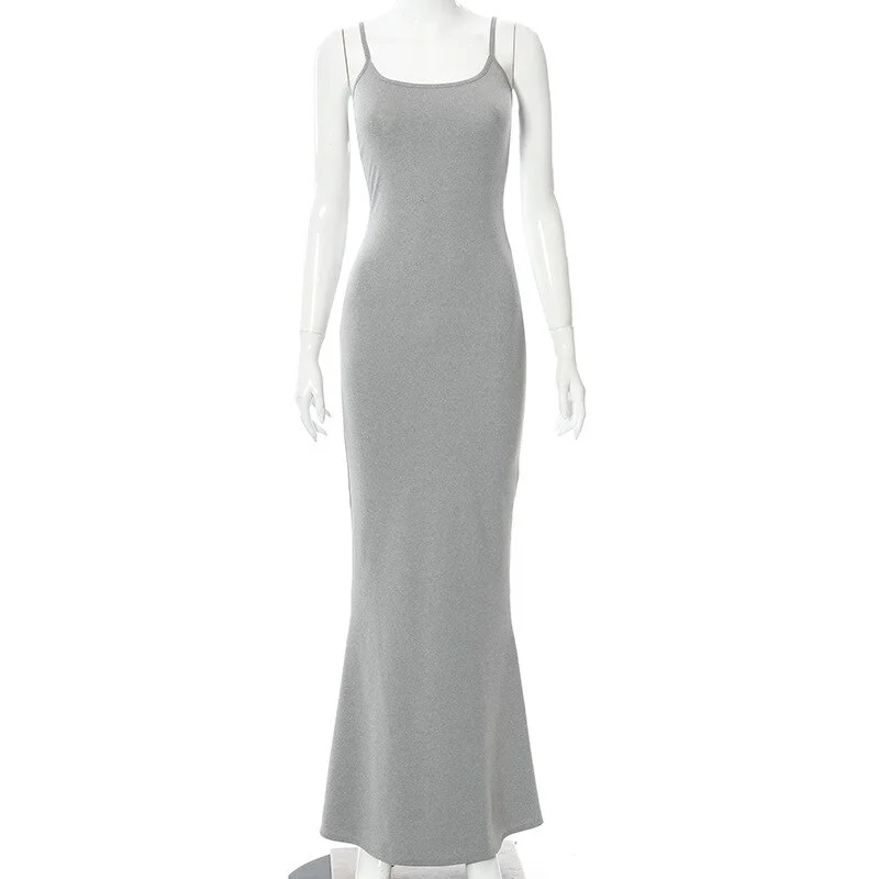 Satin Slip Sleeveless Backless Slim  Maxi Dress 2023 Fall Winter Women Christmas Halloween Party  Concise