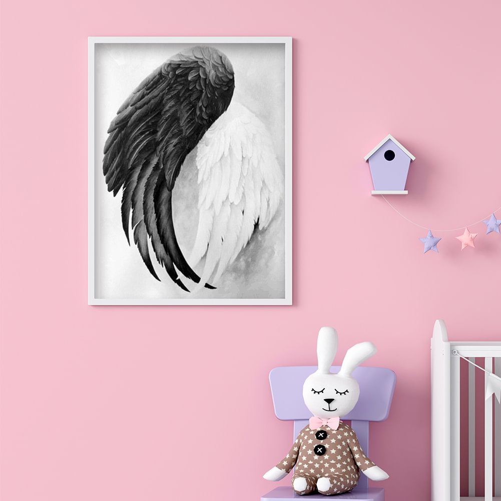 Diamond Painting Kit Black+White Wings Full Round Resin Rhinestone Picture