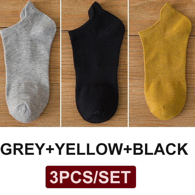 FINETOO 3 Pairs/Set Cotton Men's Socks Harajuku Boat Socks Lift Up Solid Colors Man Sock Sox  Male Invisible Short 38-44 Socks