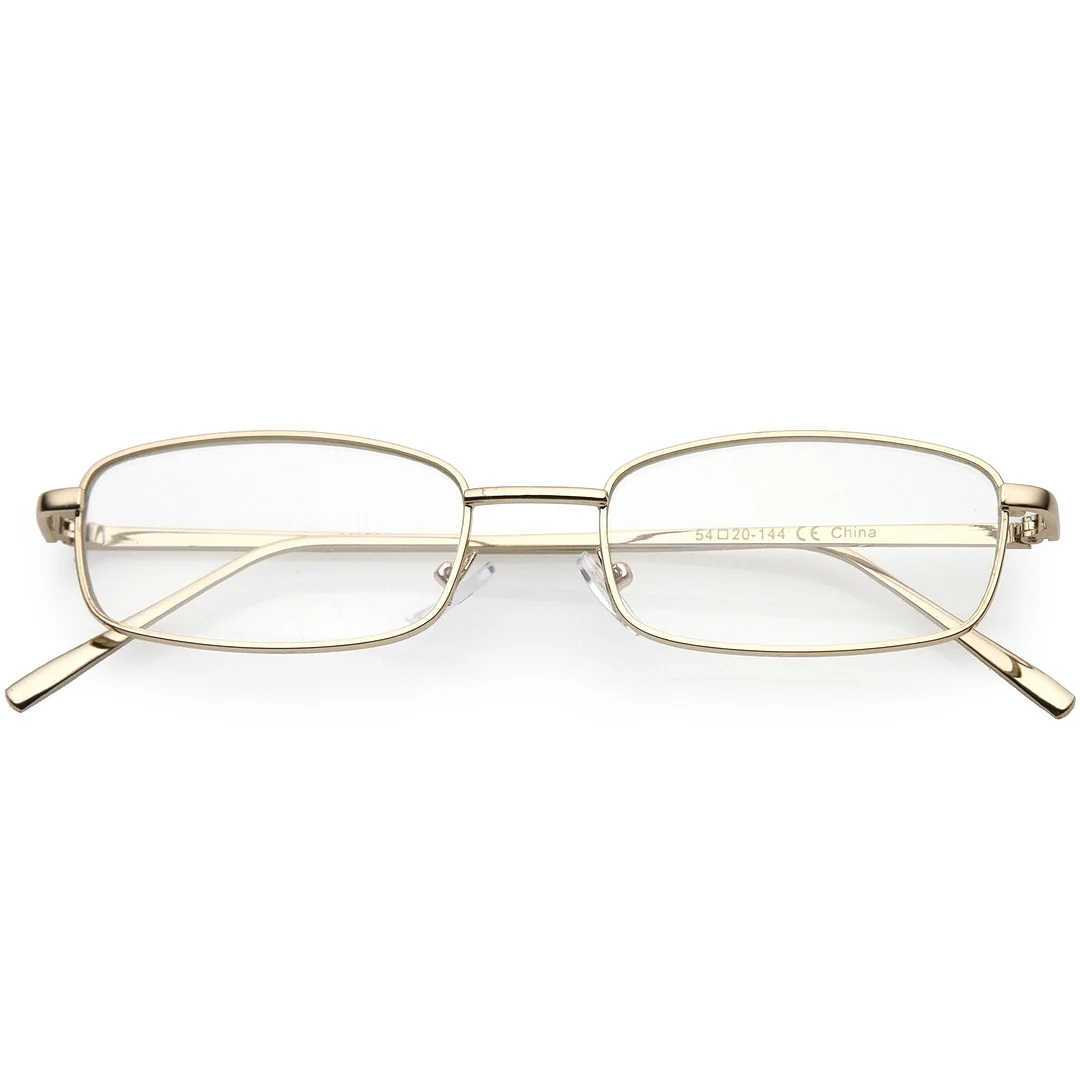 Classic Metal Rectangle Eyeglasses Slim Arms Clear Lens 52mm