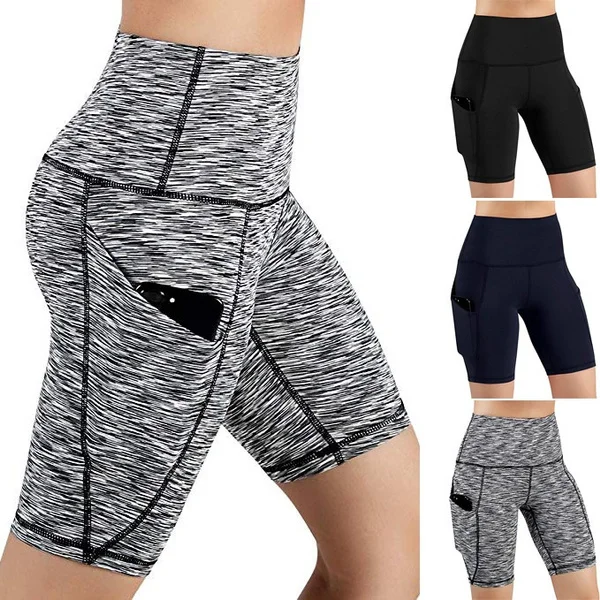 Easysaler Store Women High Waist Out Pocket Yoga Short Running Athletic Yoga Shorts Pants