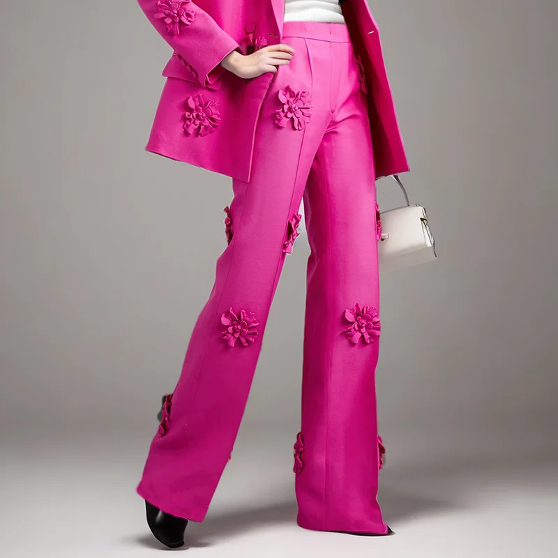 Woherb Woherb 2024 New Fashion Temperament Commuter Suit Collar Jacket Pants Three-Dimensional Flower Suit Female-Outfit Ideas