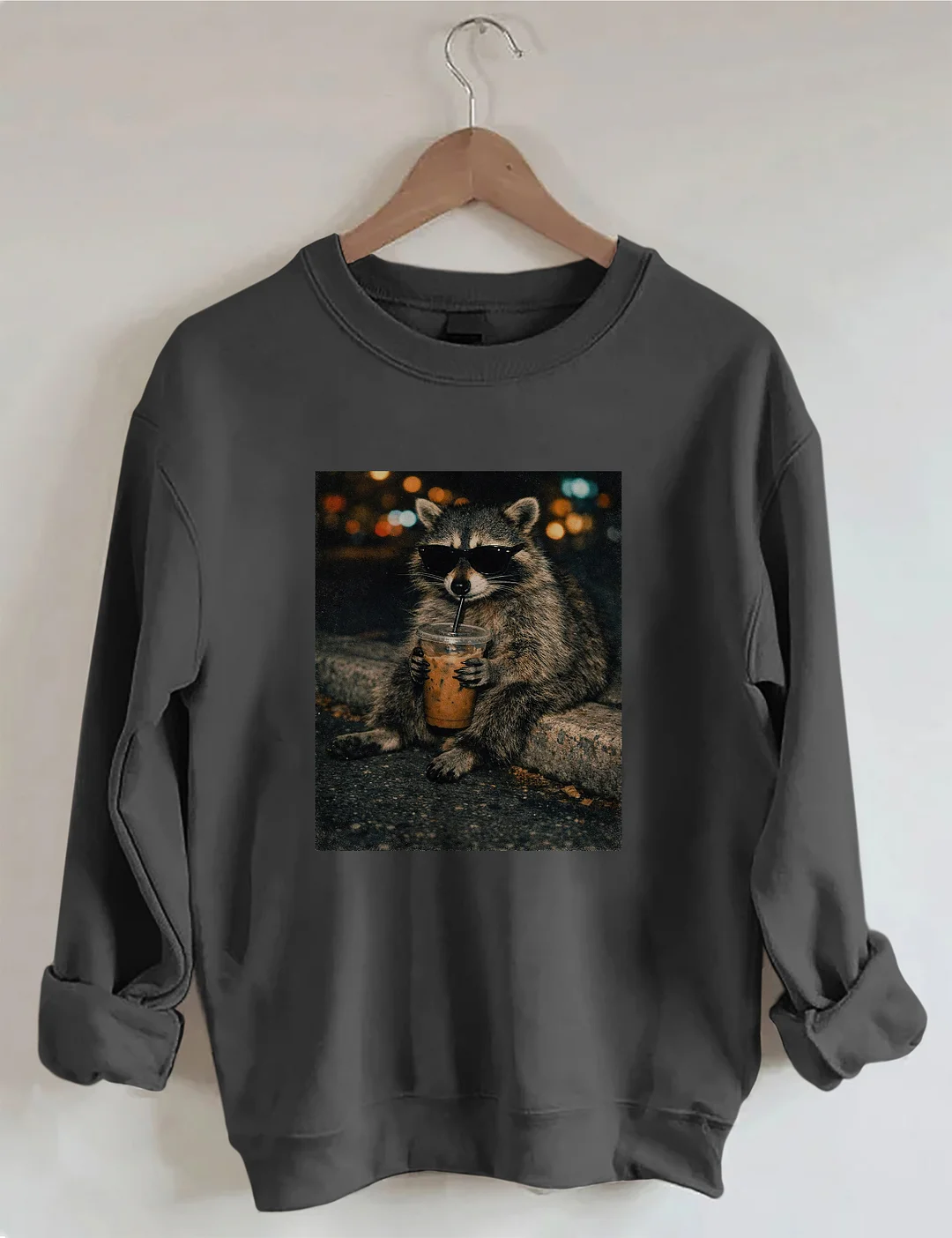 Funny Raccoon Drinking Iced Coffee Sweatshirt