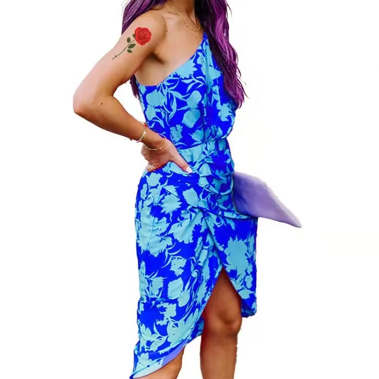 Sexy Slim Off Shoulder Hip Lift Print Fashion Midi Dress