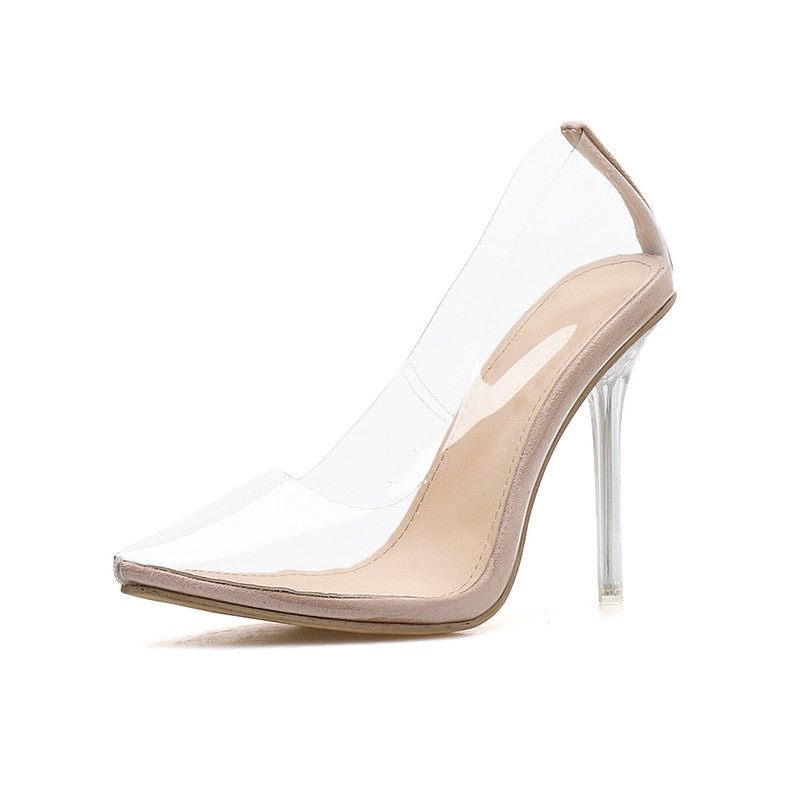 Concise Fashion PVC Woman Transparent Sandals Thin High Heels Shoes Pointed Toe Pumps Slip on Solid Apricot 2020 New
