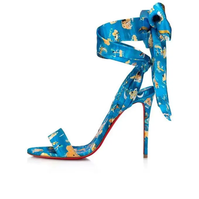 100mm Women's High Heels Fashion Floral Bow Ribbon Silk Red Bottom Sandals-vocosishoes