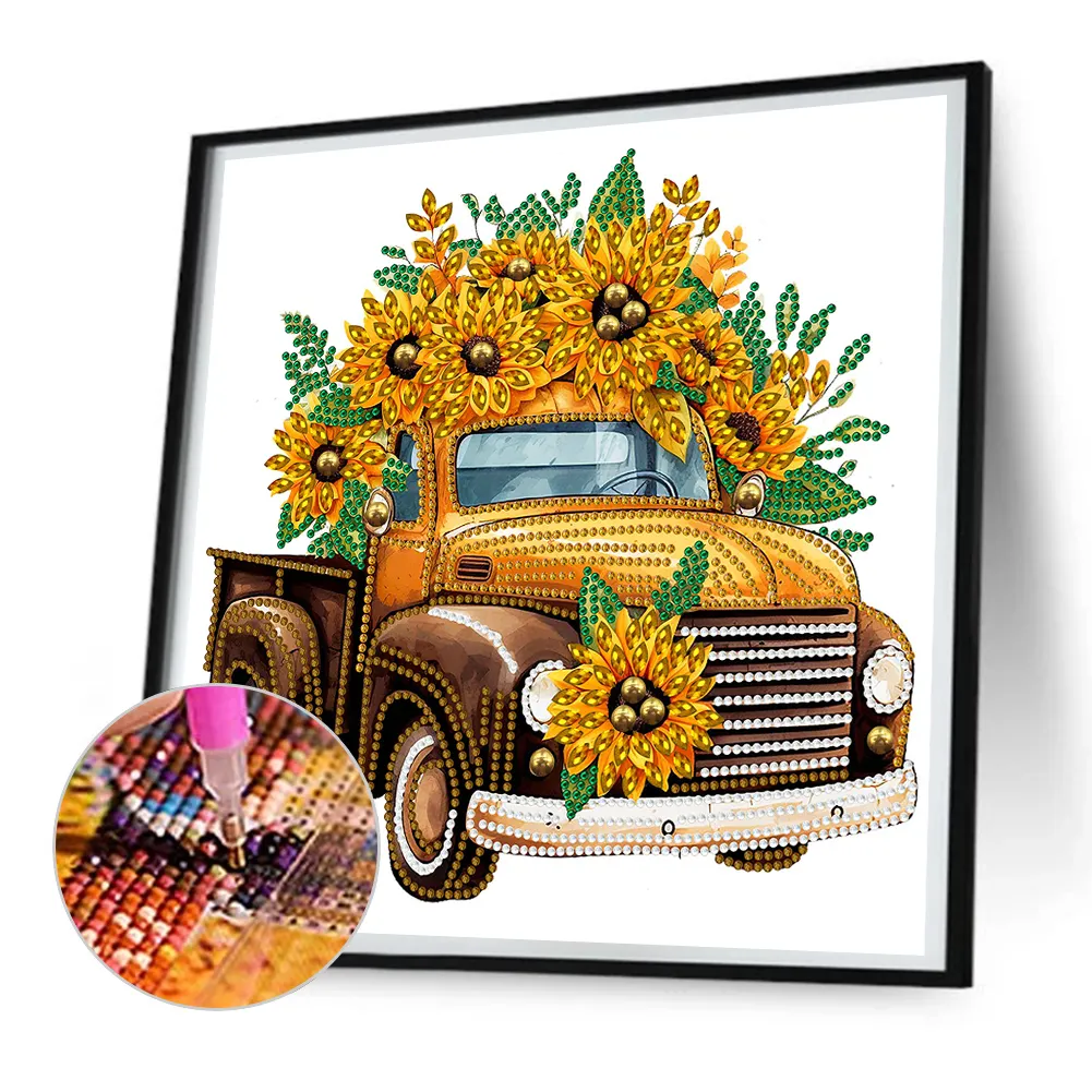 Diamond Painting - Partial Special Shaped Drill - Sunflower Classic Car(Canvas|30*30cm)