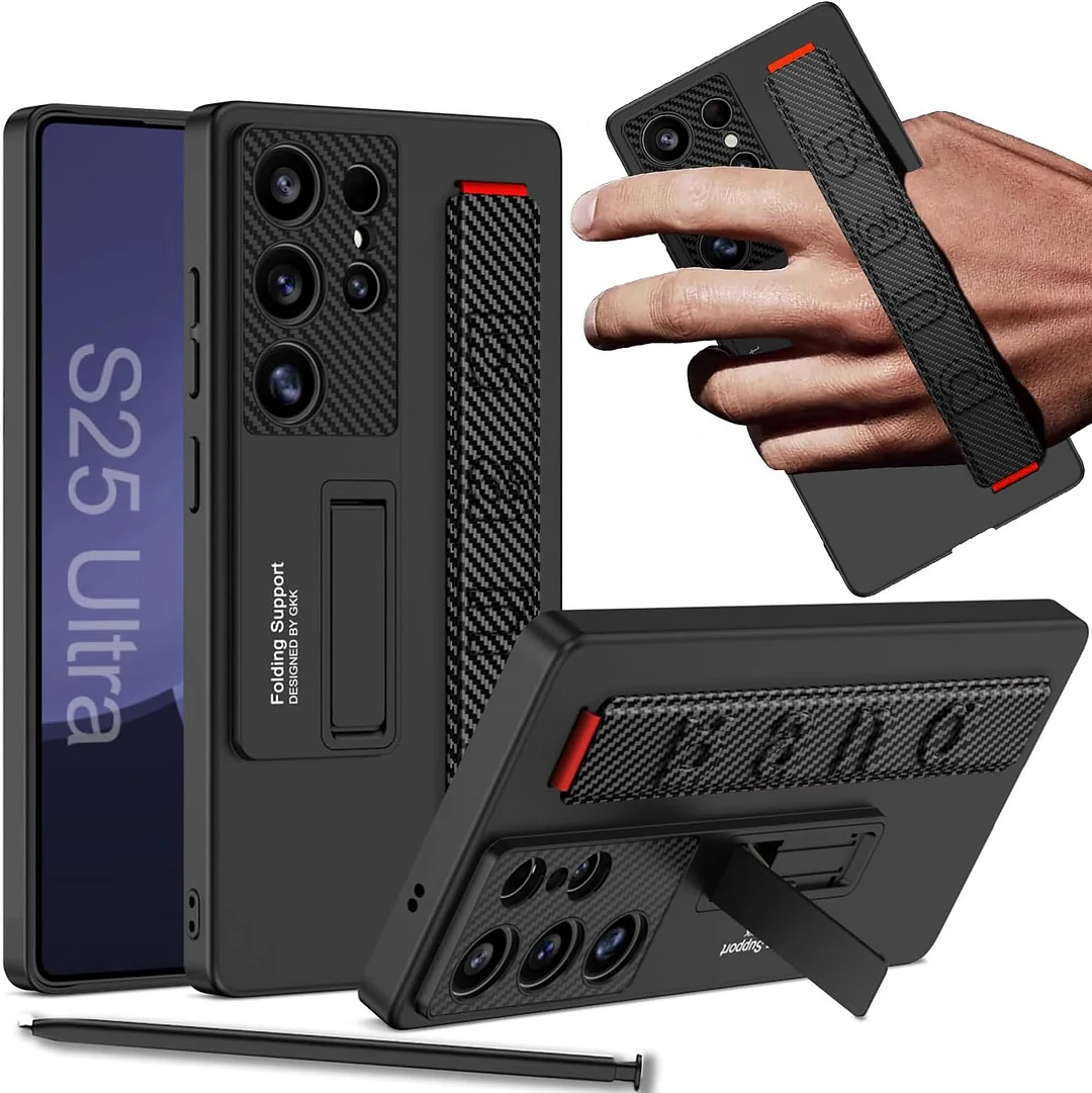 Suitable for S26 Ultra phone case, ultra-thin stand, elastic wrist strap, precision hole, shockproof protective case