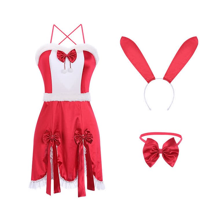 Bow Knot Colorblock Plush Slit Dress Lingerie  - Modakawa Modakawa