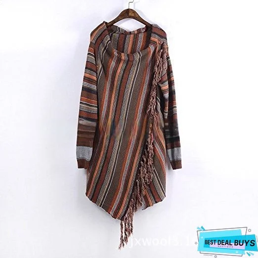 Asymmetrical Long Sleeve Stripes Casual Sweater