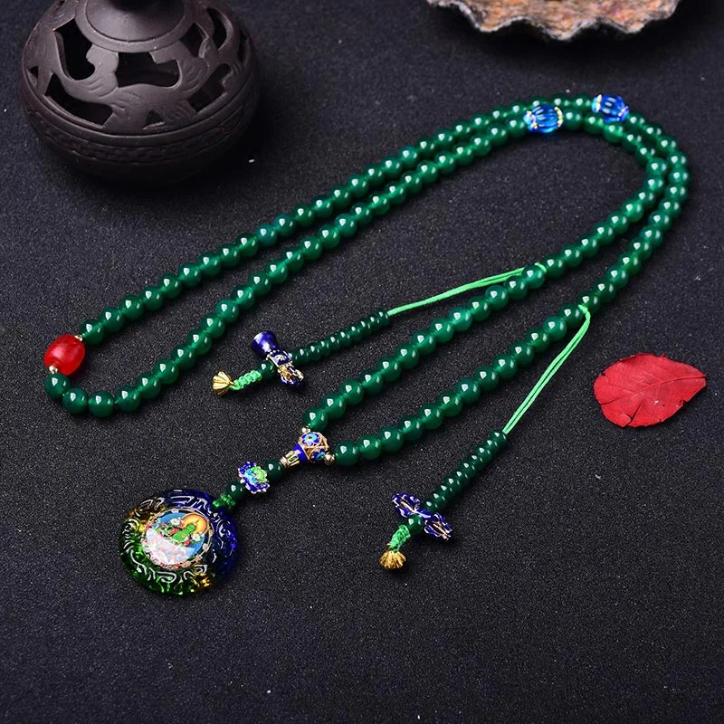 Green Agate 108 Mala Beads Natural Bodhisattva Green Tara Manifestation Charm Bracelet
