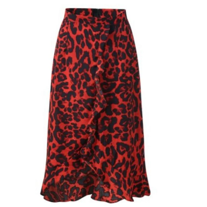 2023 Summer fashion Women Lace Up Skirts High Waist Ruffles Loose Long Wrap Skirt Ladies Leopard Beach Boho Elegant Female Skirt