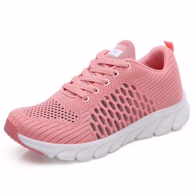Women Mesh Sneakers 2021 New Breathable Women Flat Shoes Lightweight Casual Sports Shoes Ladies Lace-up Non-slip Sneakers Women