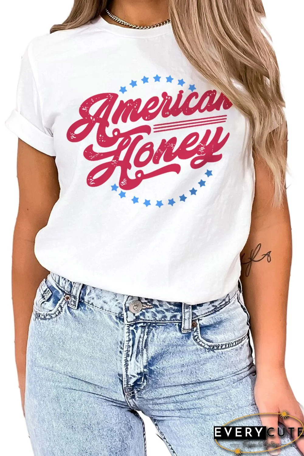 White American Honey Stars Print Short Sleeve Graphic Tee