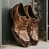 Comfortable Lace-up Square-heel Low-heel Men's Leather Shoes -Dress Shoes