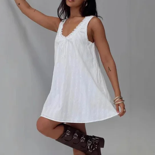 Athvotar Athvotar New Spring And Summer Sexy Lace Spliced Bow Vest Doll Dress