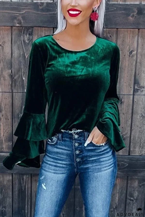 Flared Sleeve Gold Velvet Loose Casual Top