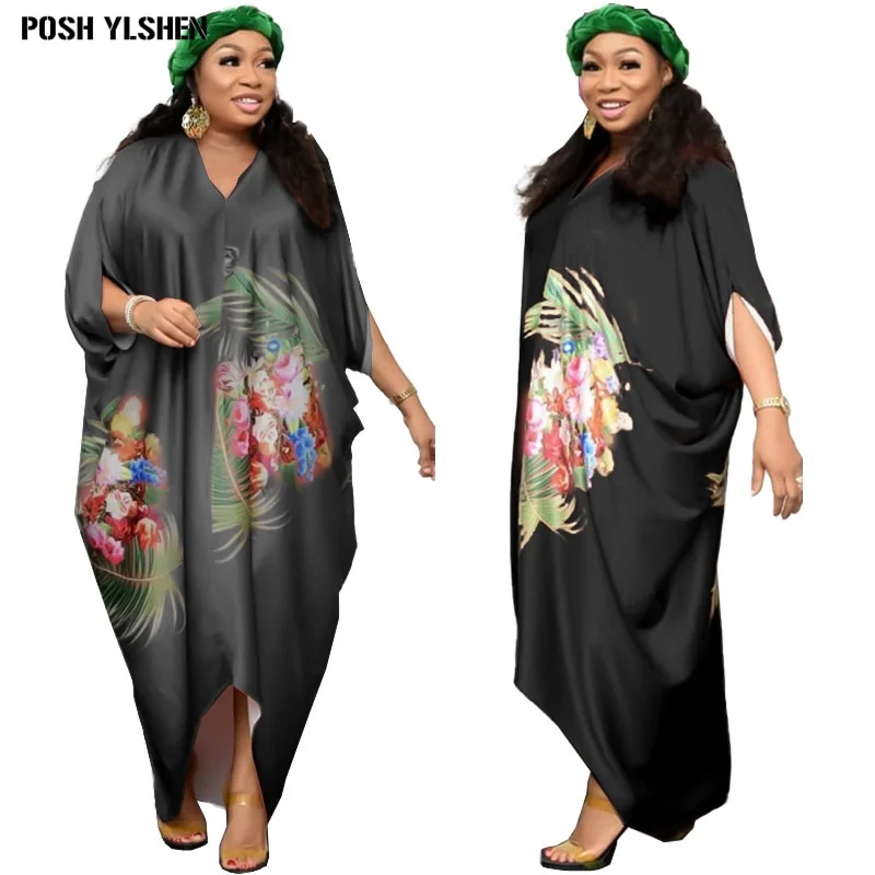 Cartoonh L-5XL Long African Dresses for Women Plus Size Clothing Dashiki Bat Sleve Abaya Muslim Dress Africa Clothes Robe Africaine Femme