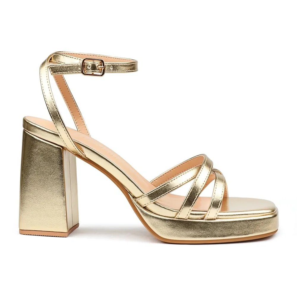 90mm Women's Chunky Heel Ankle Strap Sandals Comfortable Square Open Toe Sandals Summer Banquet Wedding Party Shoes-MERUMOTE