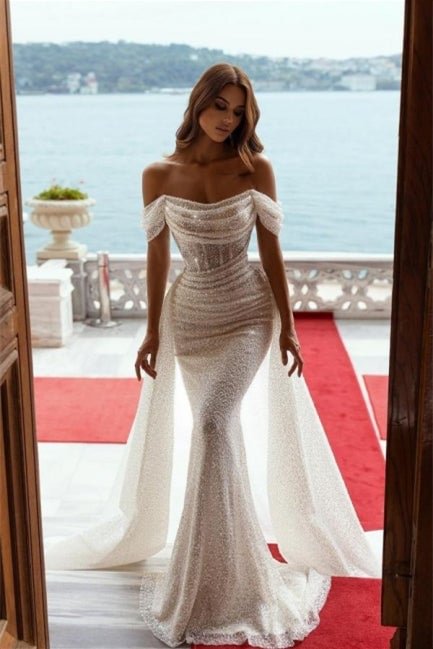 Off-the-Shoulder Sequins Prom Dress Mermaid PD0512 - Okdais