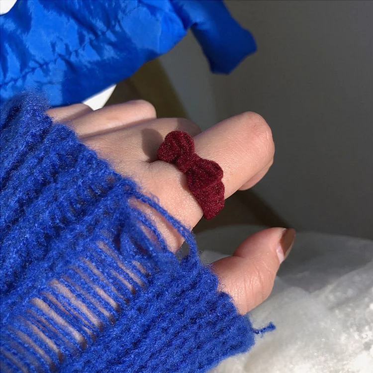 Jumpslots Velvet Bowknot Ring for Women Girls Blue Red Bow-knot Cute Rings Gift for Girlfriend Lover Korean Fashion Wedding  Jewelry