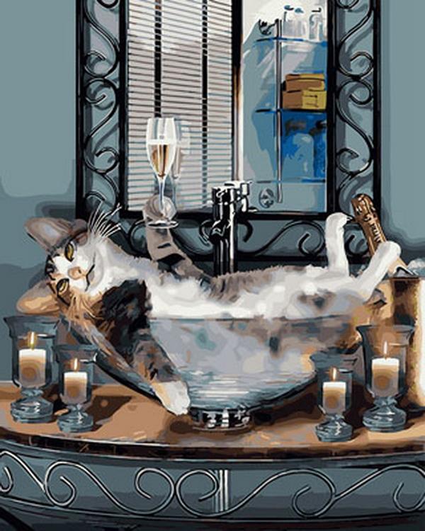 

Cat Drinking Champagne – Paint By Numbers - 40*50CM, 501 Original