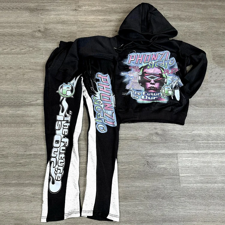 Street Casual The Future is Ours Life Hellstar Graphic Hoodie & flares Sweatpants Two Piece Set