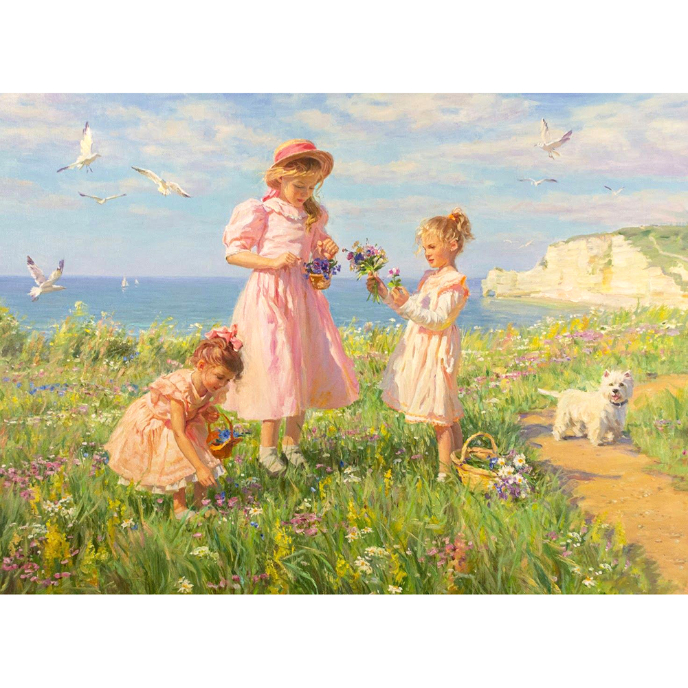 

40*30CM - Round Drill Diamond Painting - Girls Flower, 501 Original