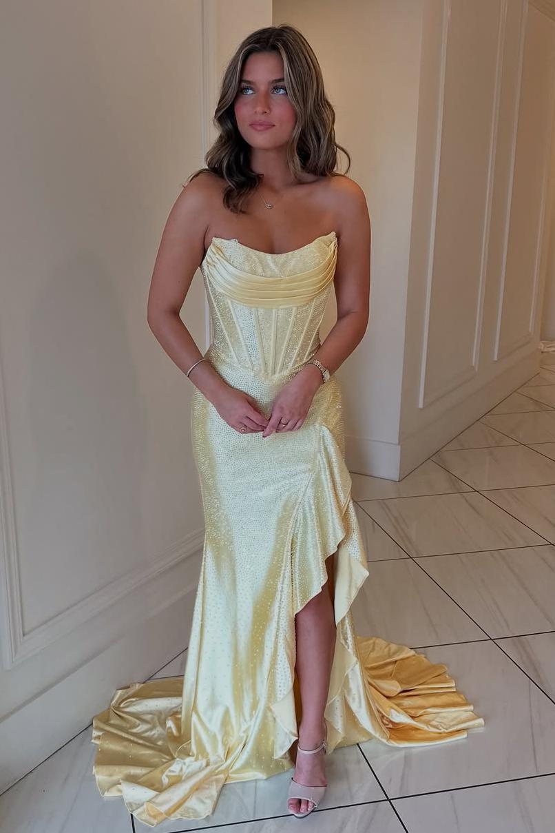 Lvs&Broner Strapless Sleeveless Long Mermaid Prom Dress With Split Beading