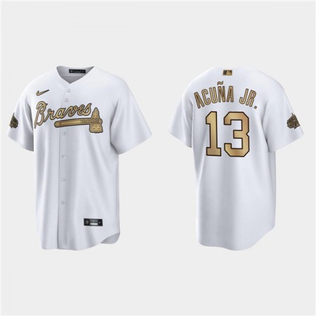 Men's Atlanta Braves #13 Ronald Acuna Jr. 2022 All-Star White Cool Base Stitched Baseball Jersey W8PF