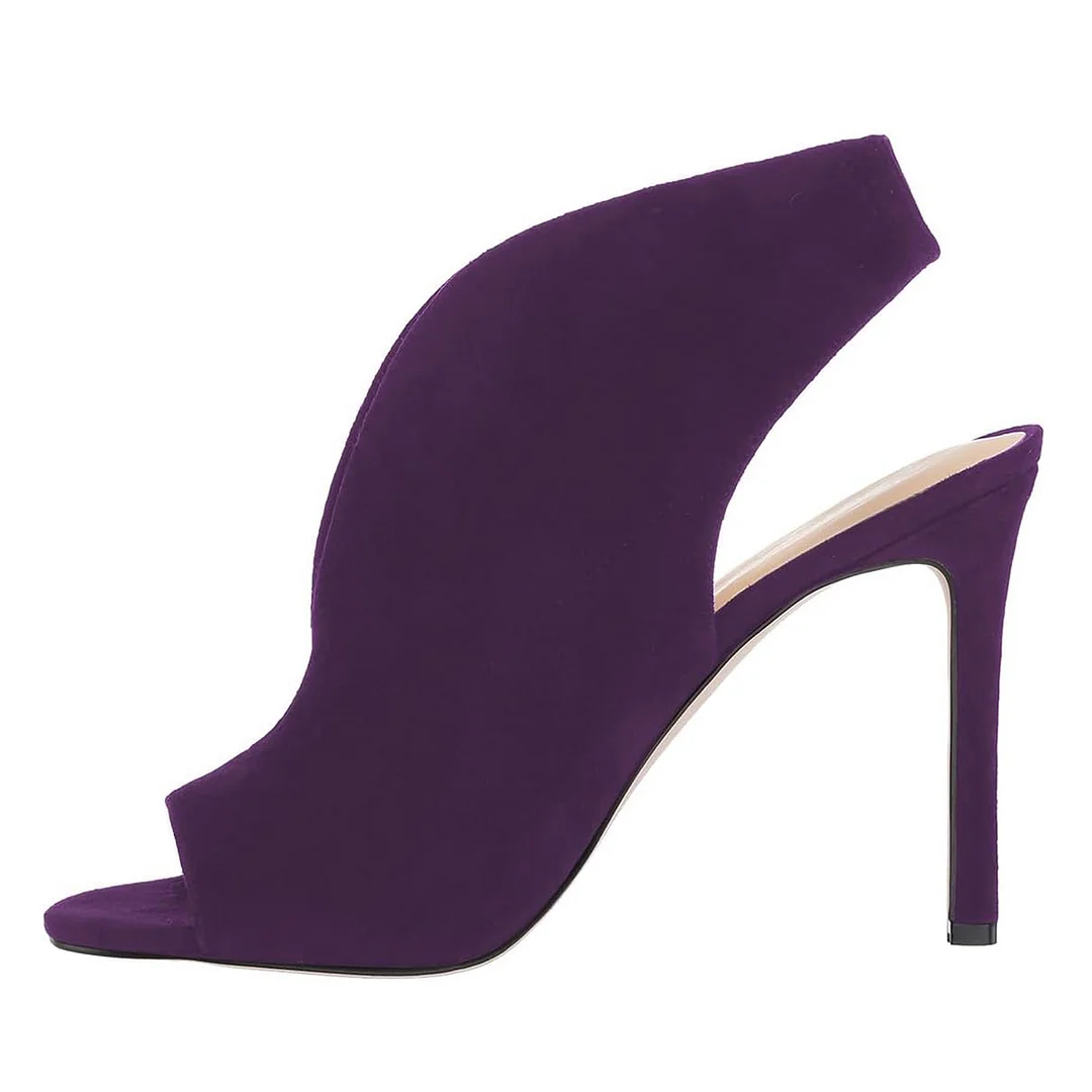 Purple Faux Suede Peep Toe Slingback Party Stiletto Heels Sandals