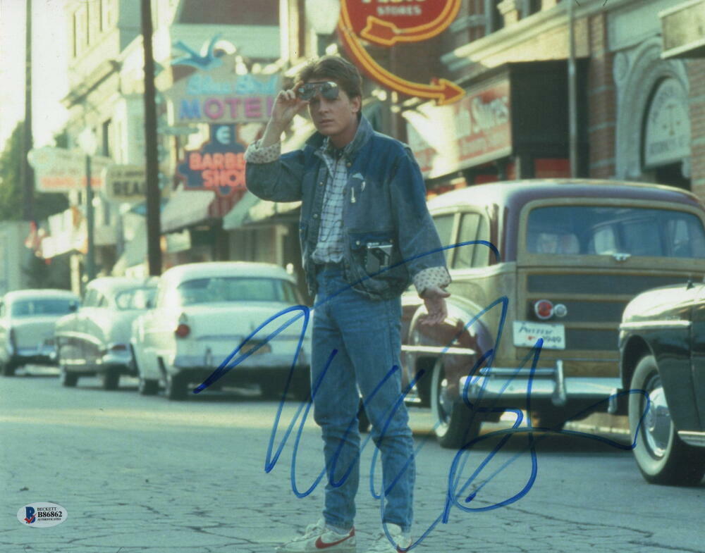 MICHAEL J FOX SIGNED AUTOGRAPH 11x14 Photo Poster painting - MARTY BACK TO THE FUTURE 2 BECKETT