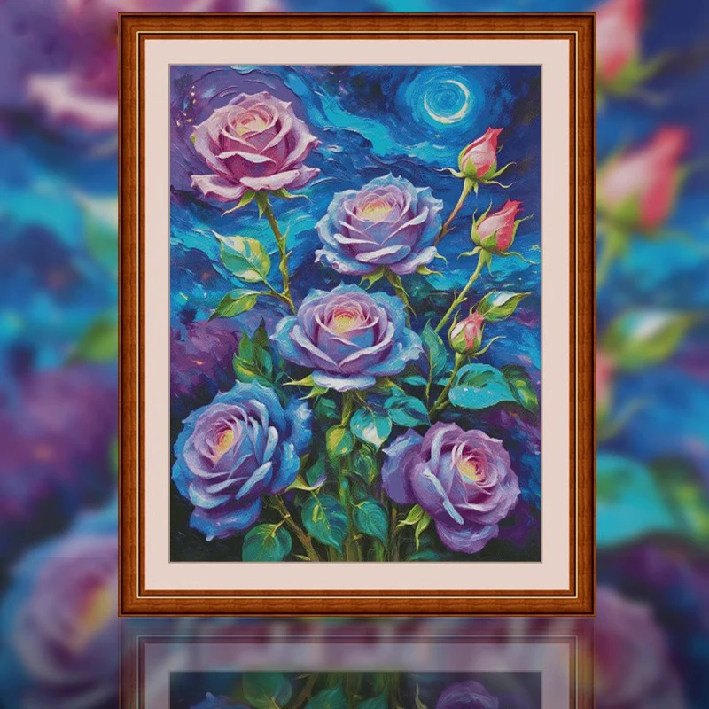 【Fairy Brand】Night Rose 14CT Pre-stamped Canvas(80*101cm) 157 Colors Egyptian Cotton Cross Stitch