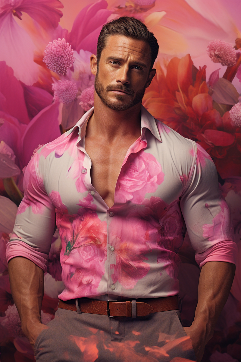 Ciciful Men's Floral Print Pink Long Sleeve Slim Fit Button Up Shirt