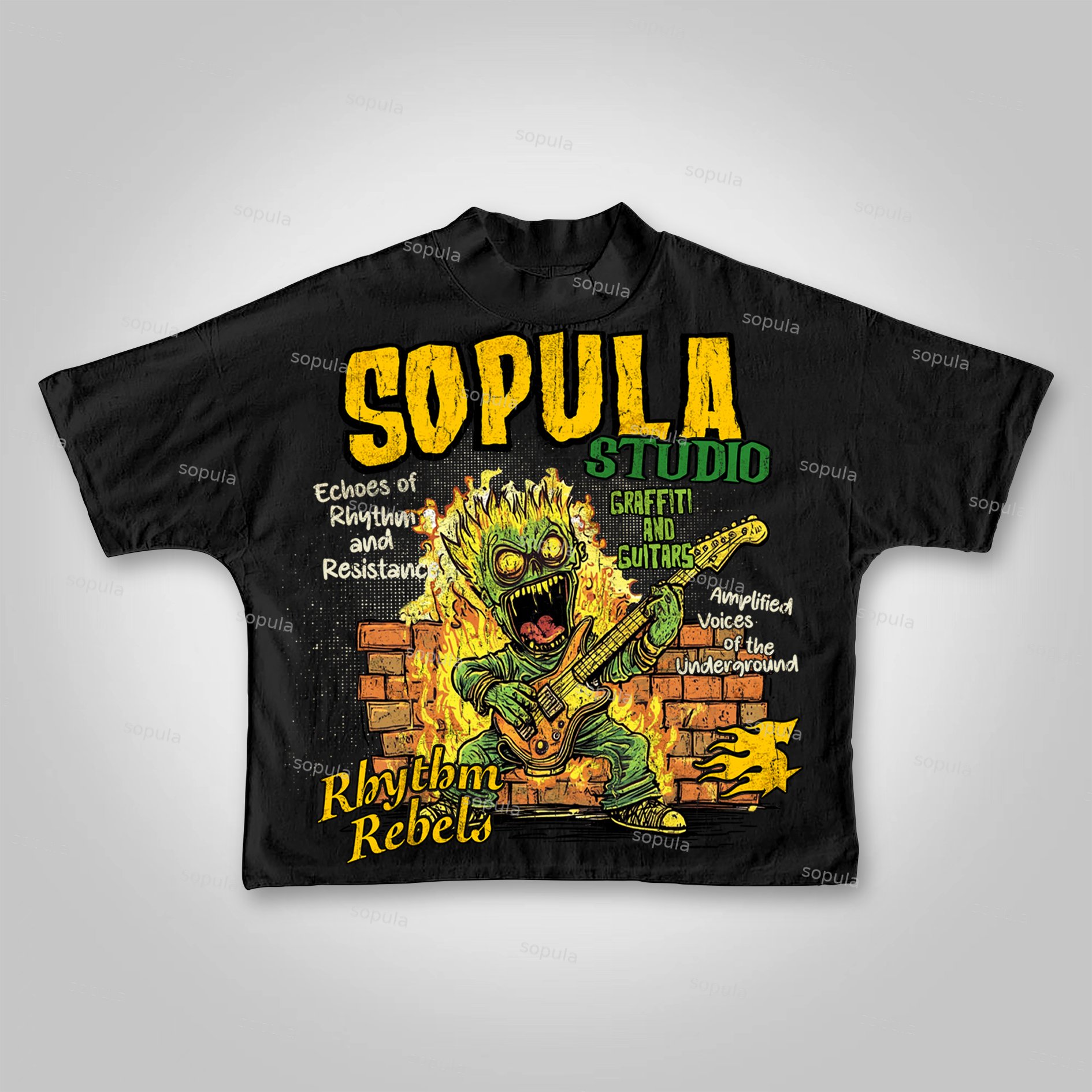 Sopula Street Graffiti Flame Guitar Graphic Cropped T-shirt - Sopula｜Premium Graphic Tees & Graphic Clothing