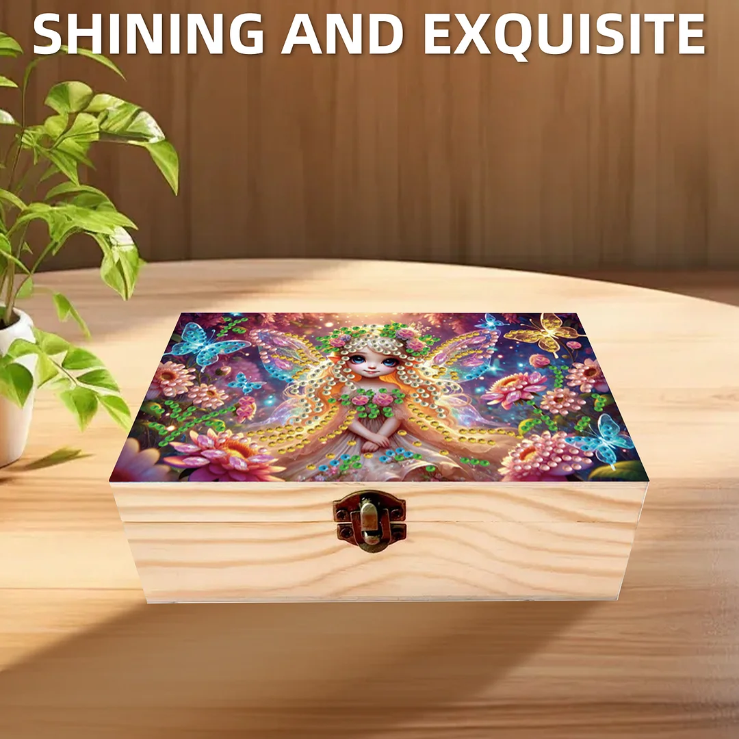 5D DIY Diamond Painting Handmade Wood Storage Box Crystal Storage Case (Elf)