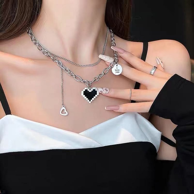 Titanium Steel Heart Double Necklace KERENTILA