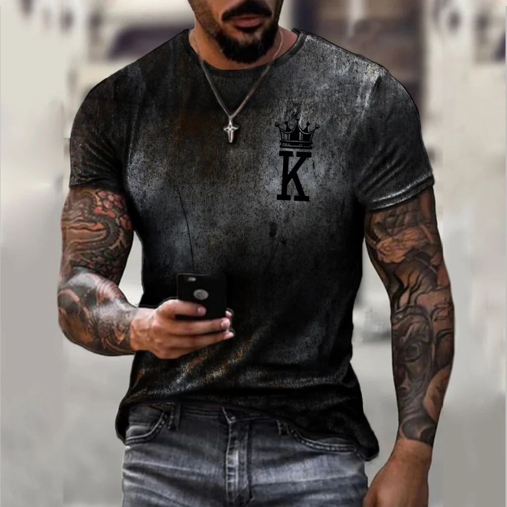 Mens retro letter print short-sleeved T-shirt / [viawink] /
