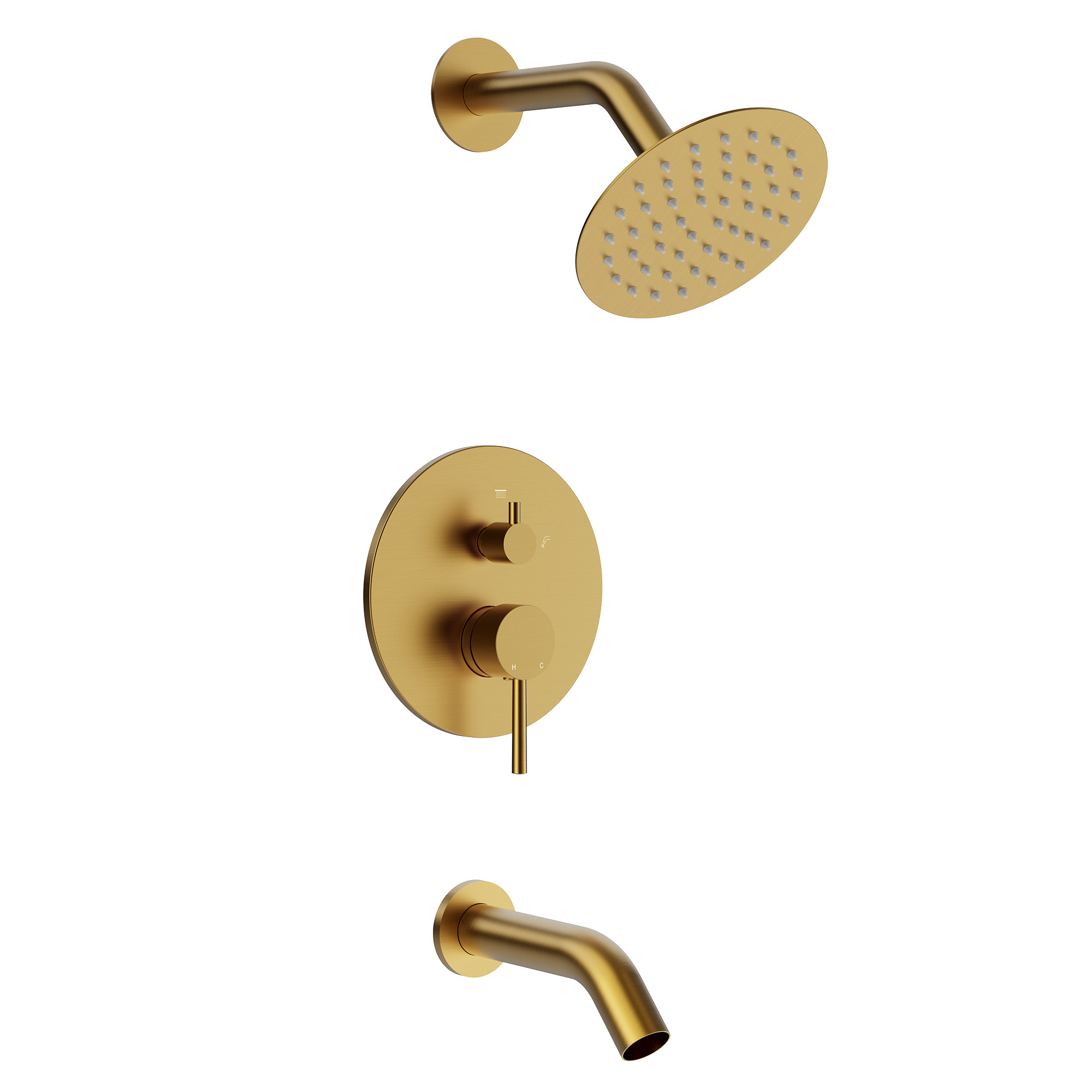 Single Handle 6 in. Wall Mount 1-Spray Tub and Shower Faucet 2.5 GPM in Brushed Gold Valve Included
