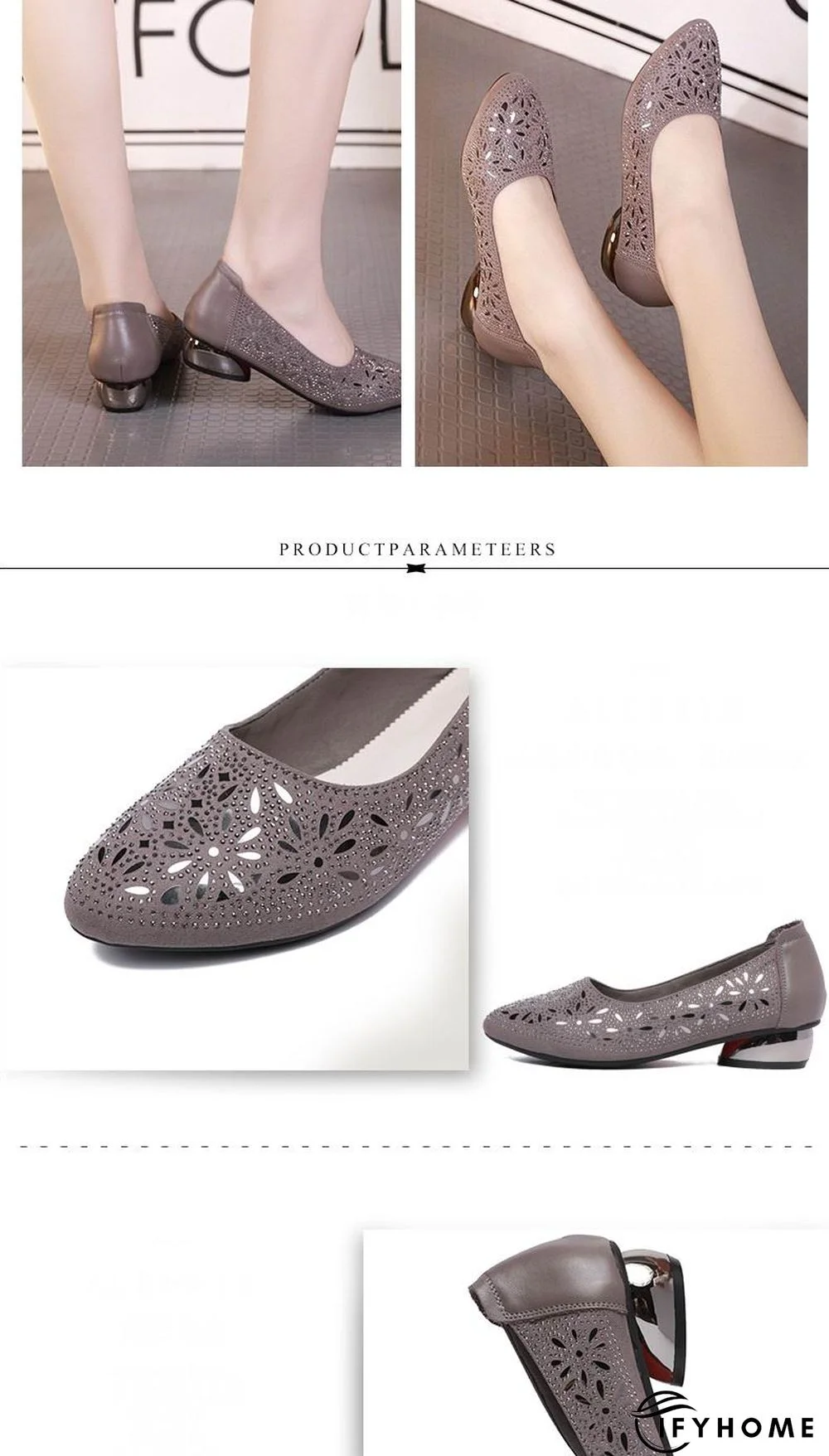 Crystal Low Heels Women shoes Soft Genuine Leather Female Shoes Women Slip On Footwear Square Heel Ladies Shoes | IFYHOME