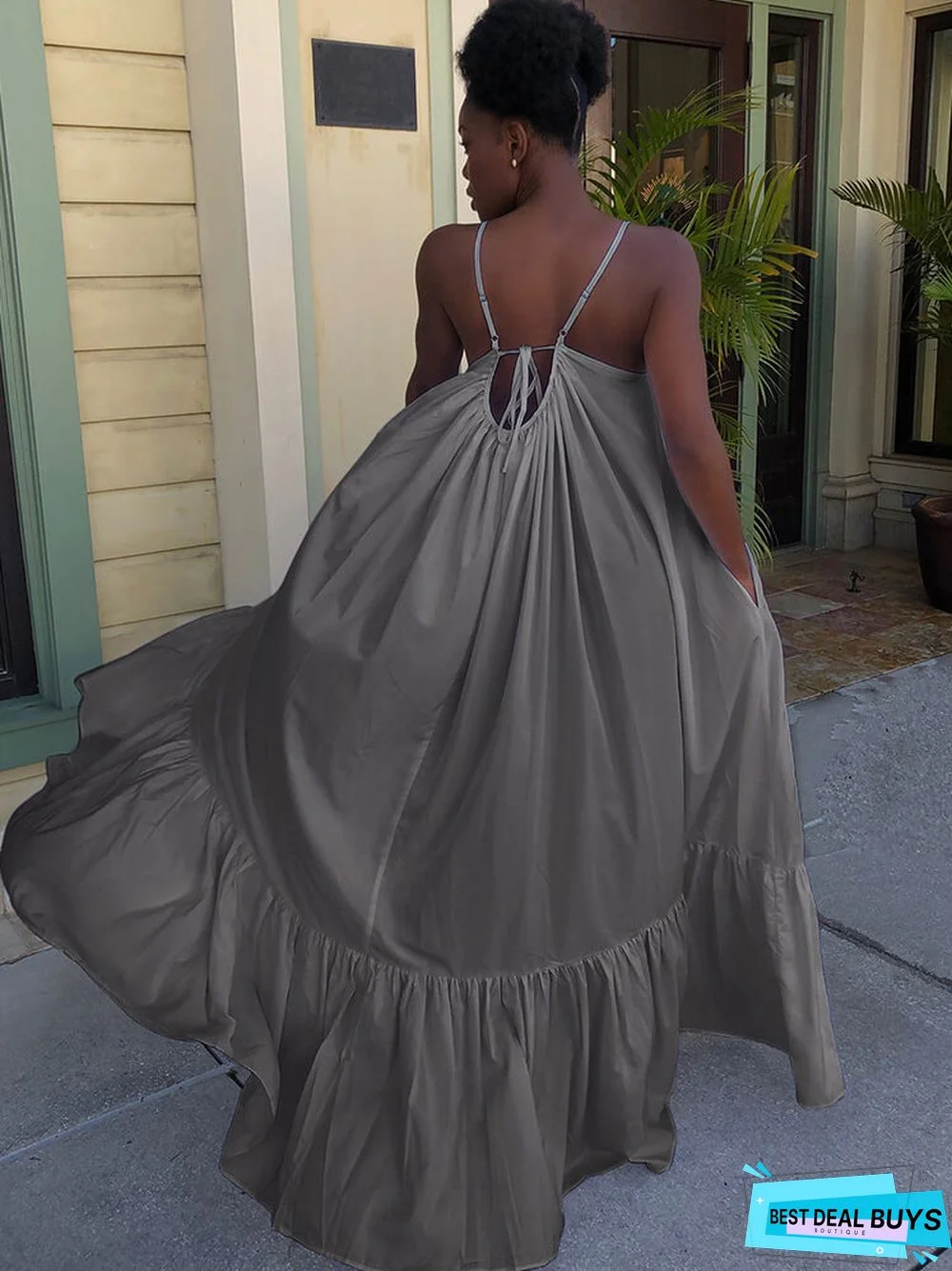 Plus Size Spaghetti Strap Ruffle Beach Maxi Swing Dresses