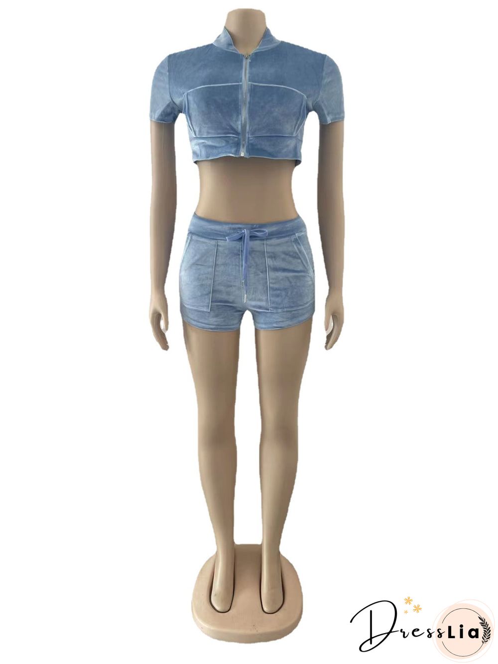 Velvet Crop Tops Biker Shorts Workout Matching Sets