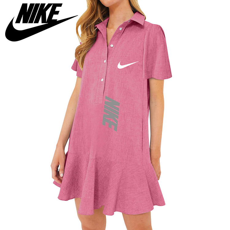 Dámské letní jednořadé šaty 2025, ležérní, volné, s kapsami, volánky a lemem @NIKE