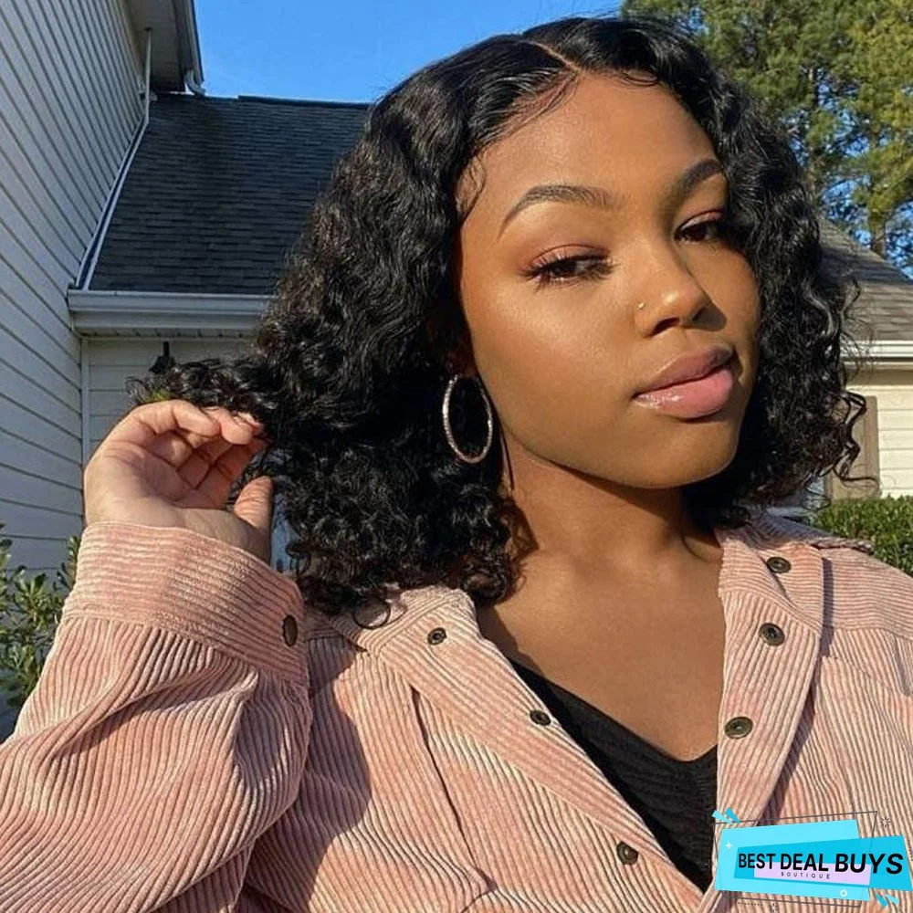 Women's Black Short Curly Hair Wig Full Headgear Chemical Fiber Silk