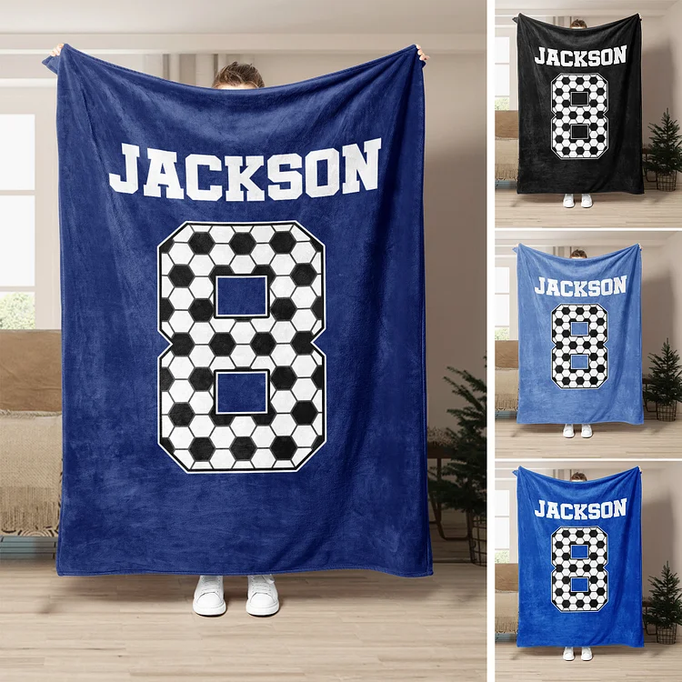 Personalized Soccer Blanket, Custom Name Number Soft Cozy Blankets | BKKid421