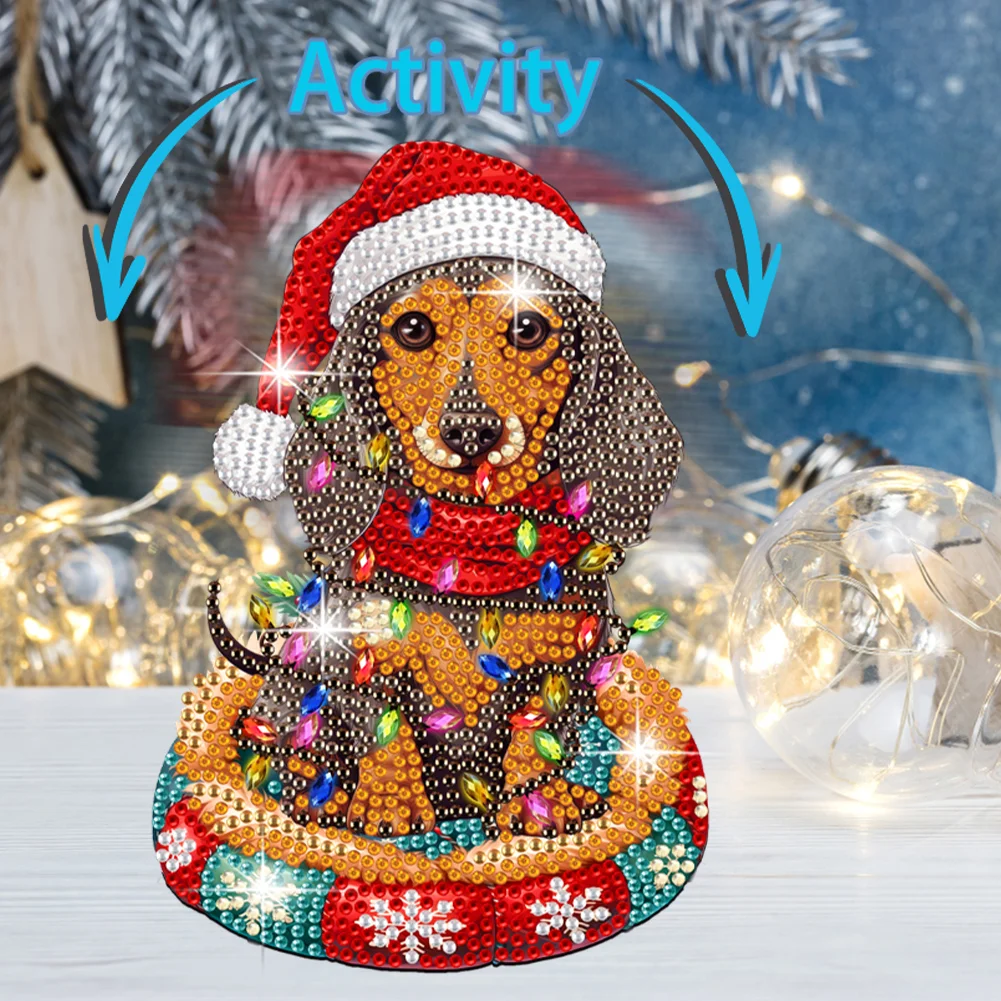 DIY Xmas Dachshund Acrylic Shaking Head Desktop Diamond Painting Art Kits for Kids