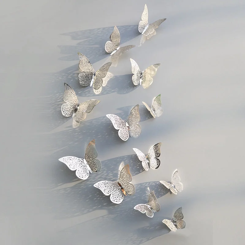 12Pcs 3D Hollow Butterfly Wall Sticker For Home Decoration DIY Wall Stickers For Kids Rooms Party Wedding Decor Butterfly Fridge