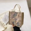 Flower Cotton Linen Picnic Lunch Shopping Handbag