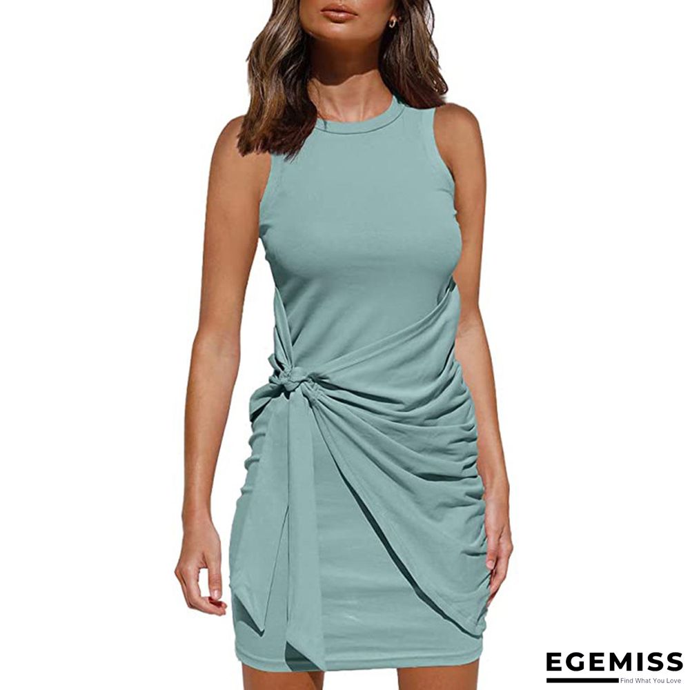 Casual Solid Color Knotted Pleated Vest Dress for Women | EGEMISS