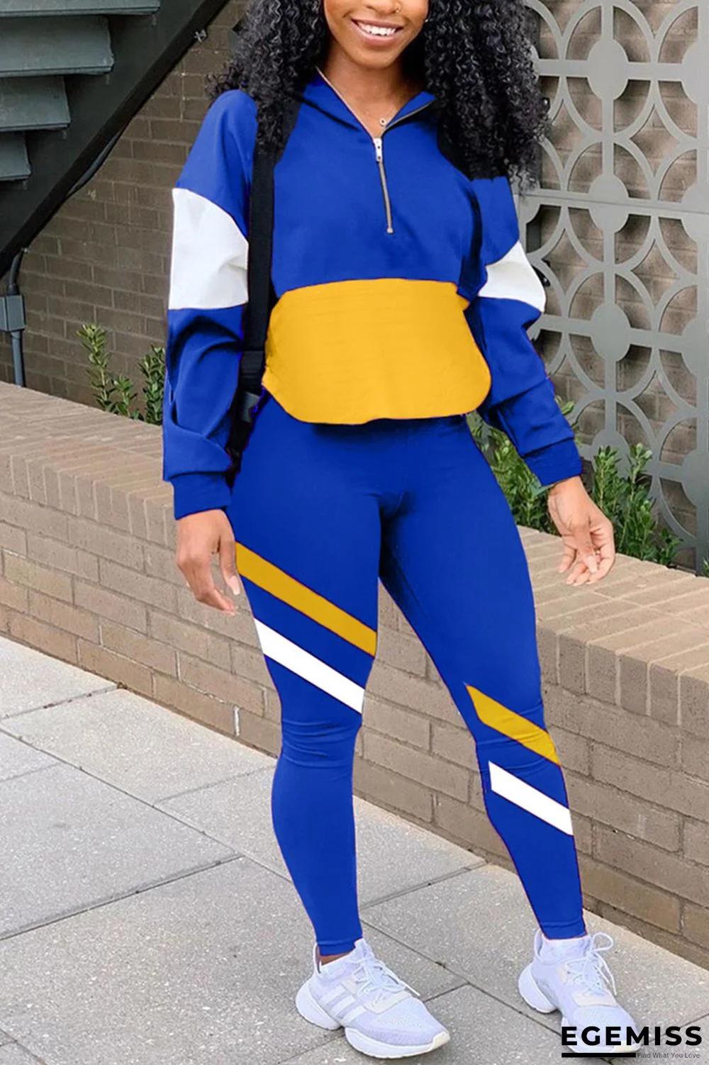 Blue Casual Sportswear Long Sleeve Zipper Collar Regular Sleeve Regular Patchwork Two Pieces | EGEMISS